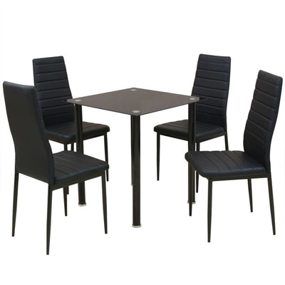 Espace Table-Ensemble de table à manger noire en verre trempé et chaises durables en acier laqué
