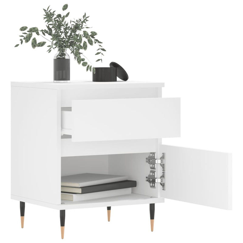 Espace Table-Table de chevet blanche en bois compact avec tiroir et placard
